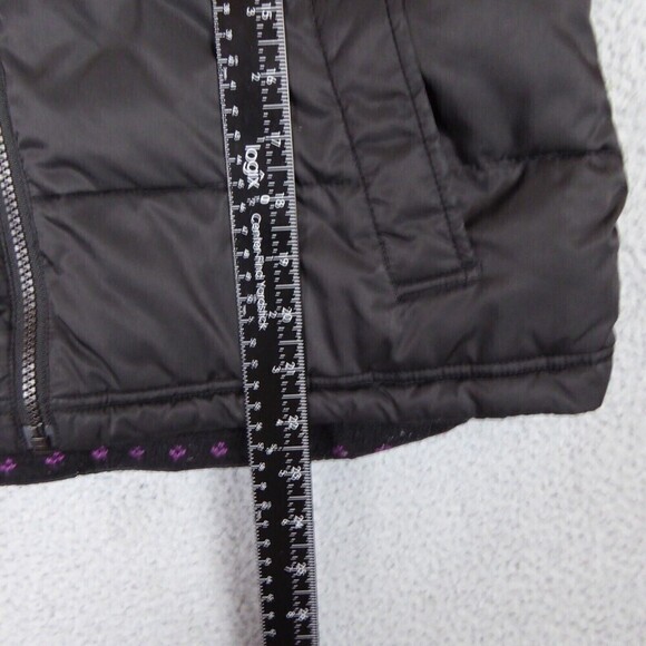 Old Navy Vest Womens Large Black Lambs Wool Angora Floral Lining Hooded Puffer - Picture 5 of 7
